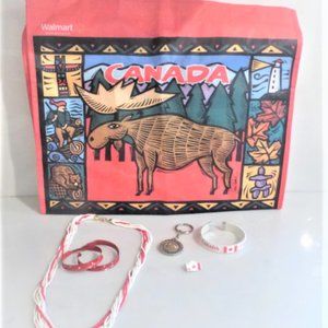 Lot CANADA ITEMS Bracelet Earrings Keychain Pin Charm Necklace Canada Bag Stick